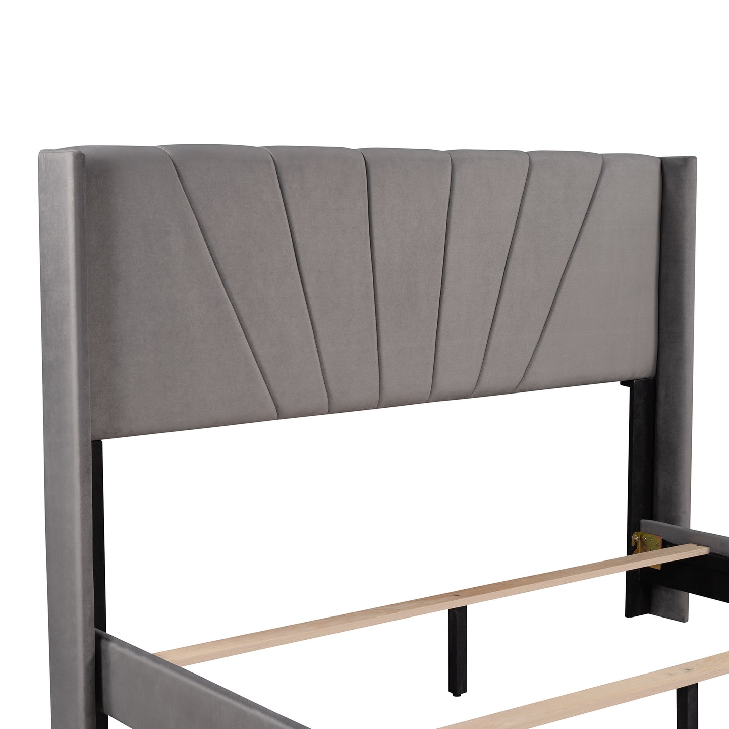 queen size velvet upholstered platform bed, grey