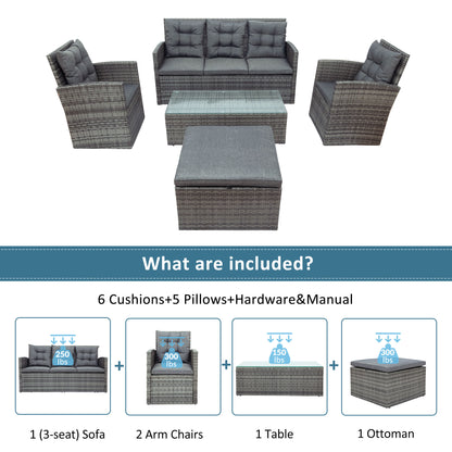 5-piece Outdoor UV-Resistant Patio Sofa Set with Storage Bench