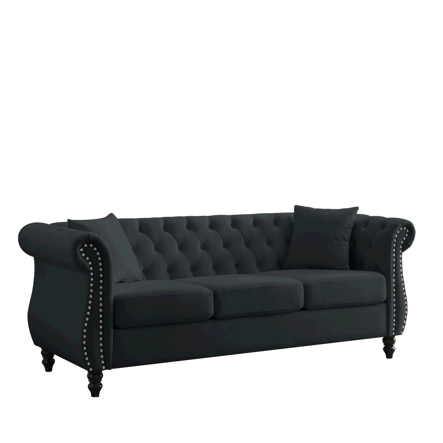 corrin chesterfield sofa set in black velvet