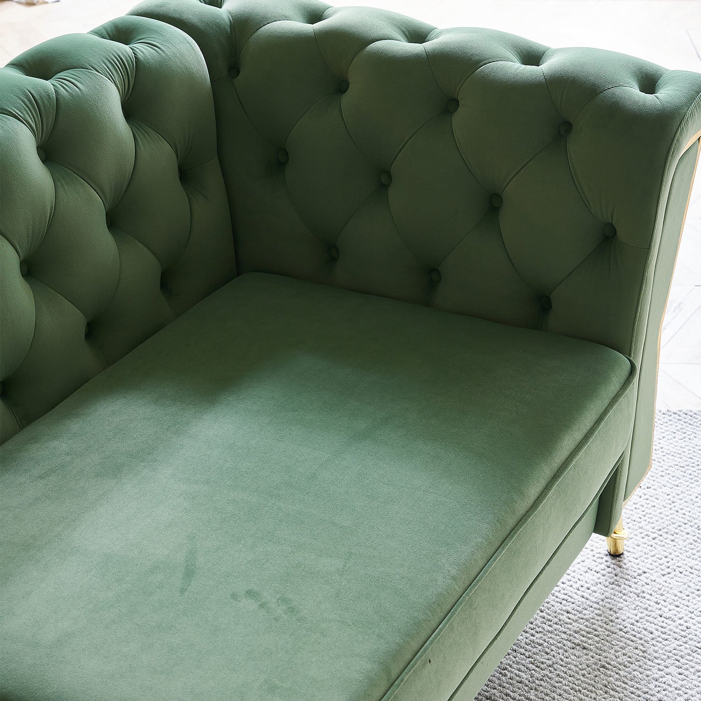 modern tufted velvet sofa, mint green