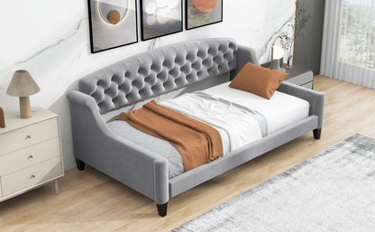Modern Luxury Upholstered Tufted Button Bed, Grey