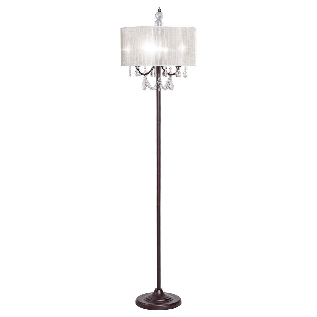 elegant sheer shade floor lamp w/ hanging crystal led bulbs
