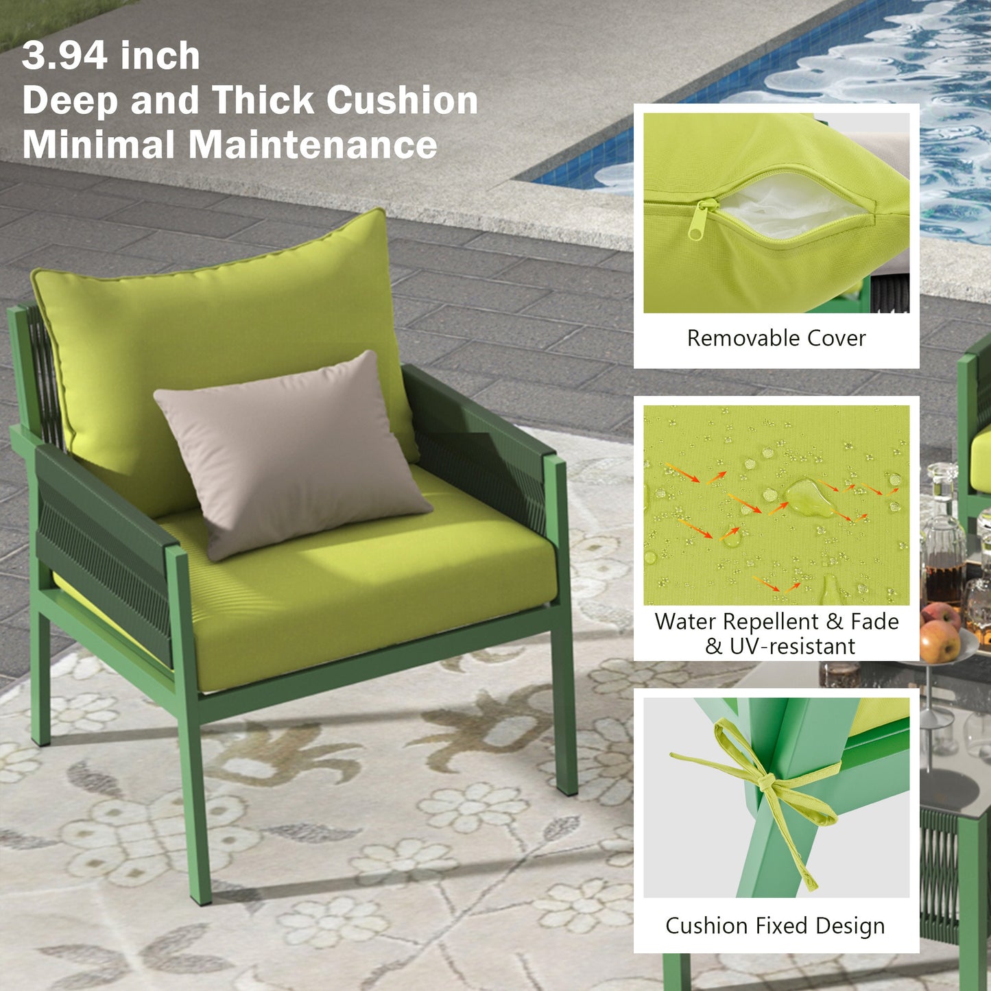 k&k 4-piece rope patio furniture set, fluorescent yellow & green