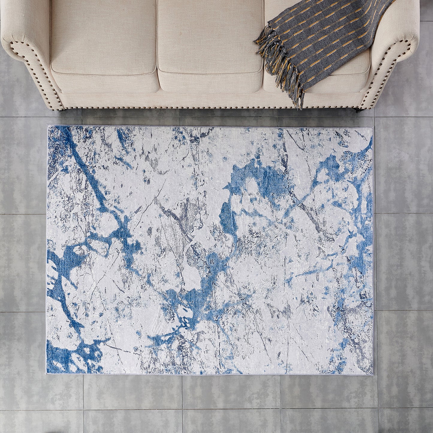 zara collection abstract design silver blue machine washable super soft area rug