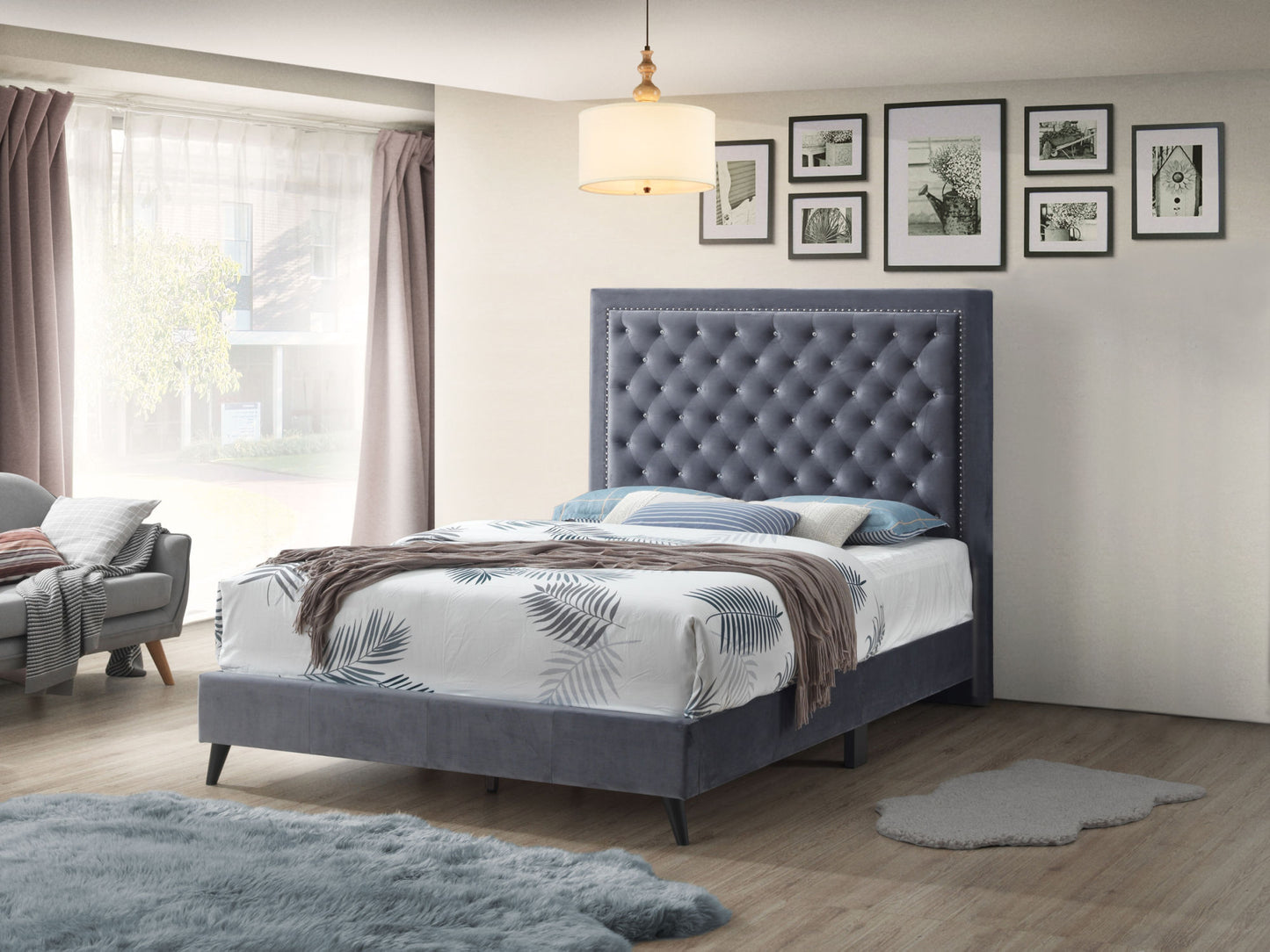 alba upholstered bed, grey