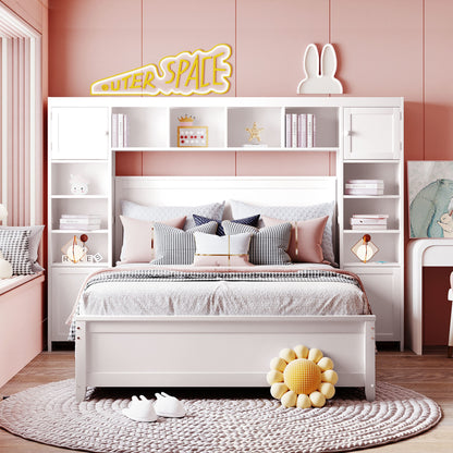 Wooden Bed With All-in-One Cabinet and Shelf