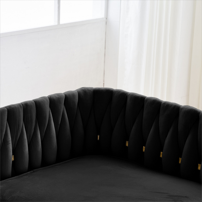 Fiona Fluffy Tufted Upholstered Sofa Set, Black Velvet