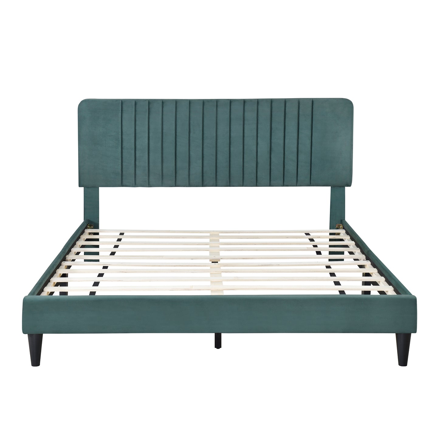 4-pieces upholstered bedroom sets with two nightstands and storage bench-green