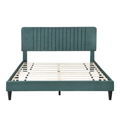 4-Pieces Upholstered Bedroom Sets with Two Nightstands and Storage Bench-Green