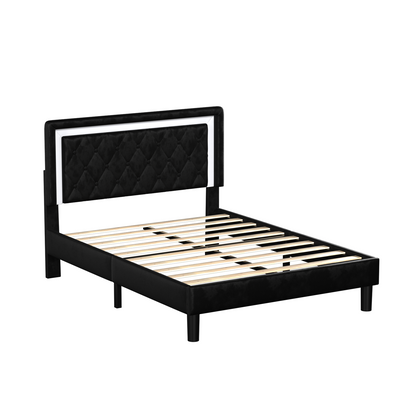 David Platform Bed with Upholstered Headboard and Slat Support