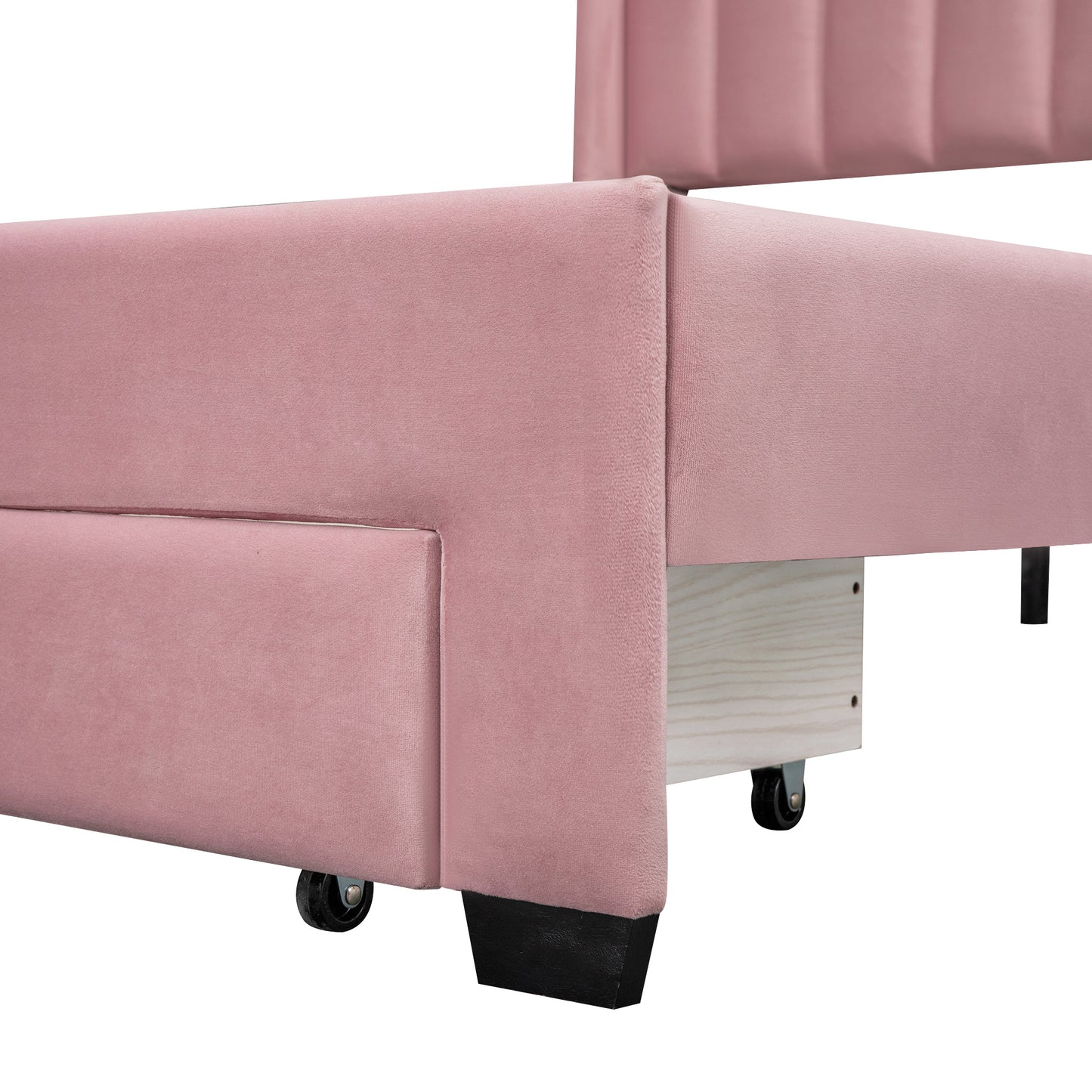 queen size storage bed velvet upholstered platform bed with a big drawer - beige