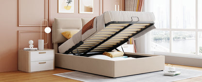 Upholstered Platform bed with a Hydraulic Storage System