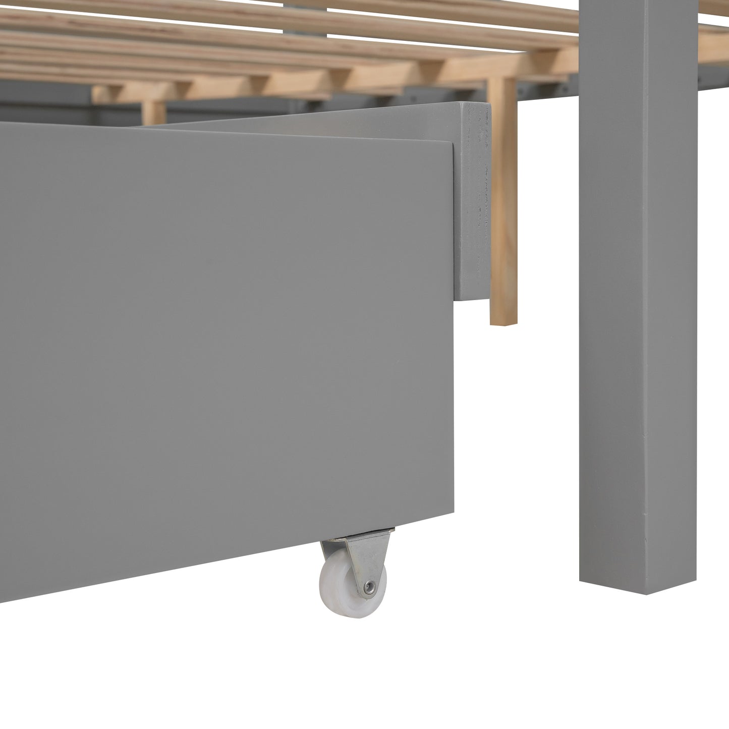 queen size canopy platform bed with twin size trundle and three storage drawers,gray