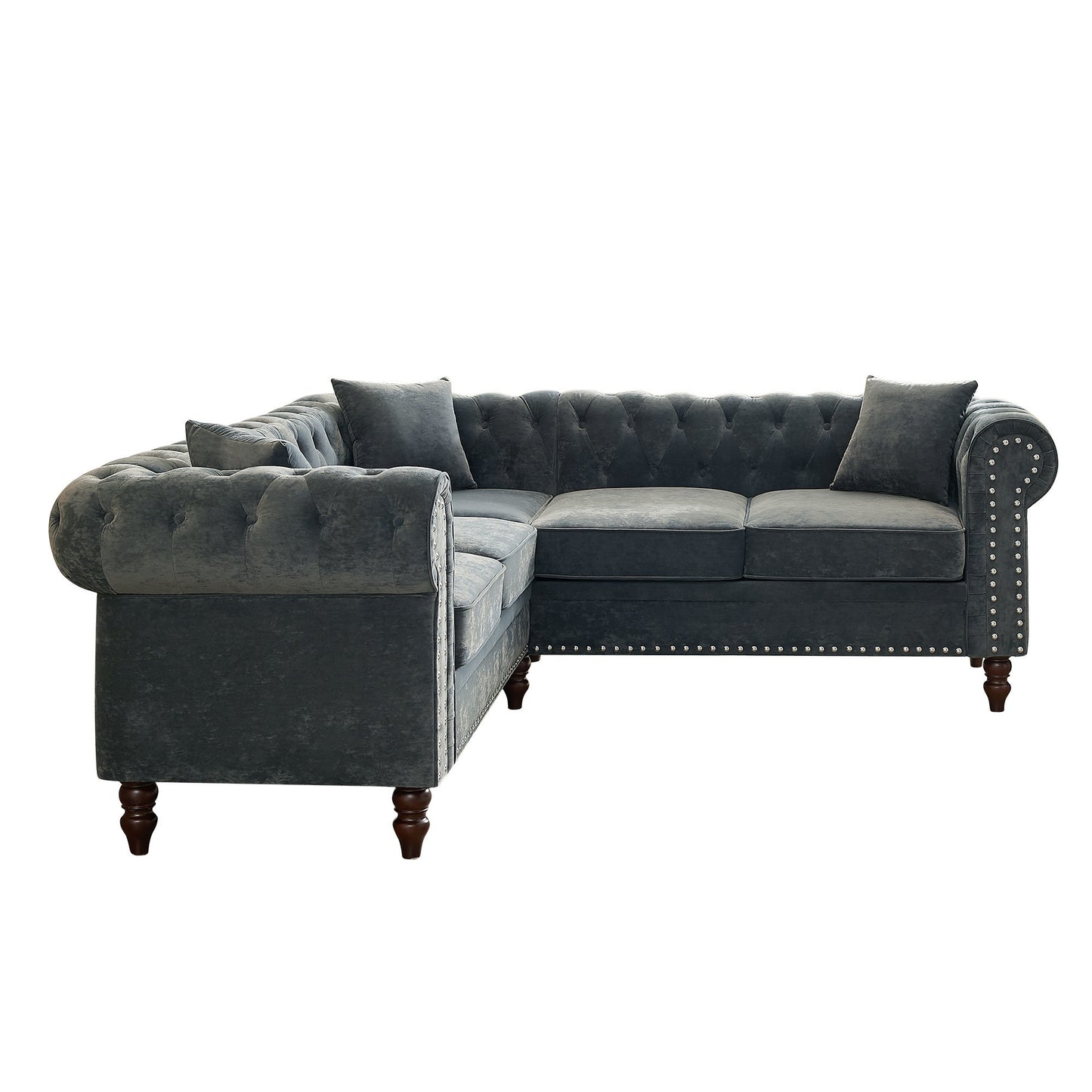 moe upholstered sectional, grey velvet