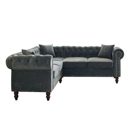Moe Upholstered Sectional, Grey Velvet