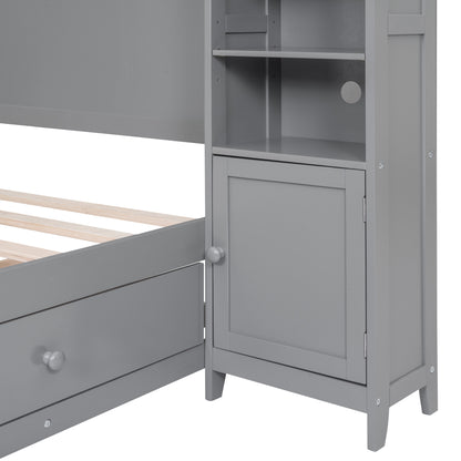 Wooden Bed With All-in-One Cabinet and Shelf