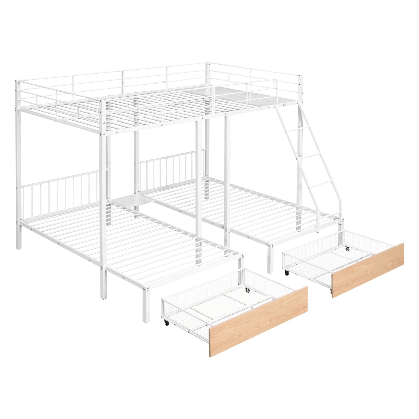 full over twin & twin bunk bed with drawers and guardrails, white
