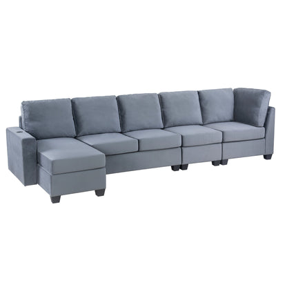 Modern L shape Sectional Sofa With USB Charging Port, Grey