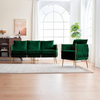 Fiona Fluffy Tufted Upholstered Sofa Set, Green Velvet