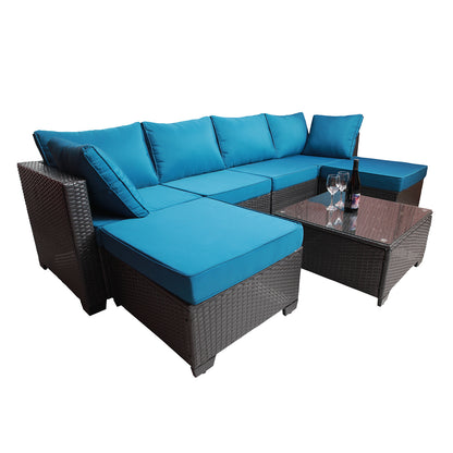 7-Piece PE Rattan Wicker Cushioned Sofa Sets and Coffee Table
