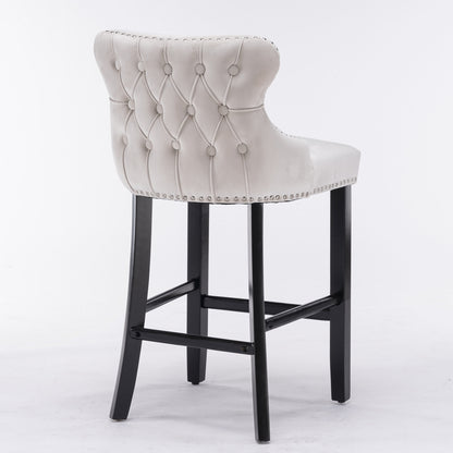 A&A Velvet Upholstered Wing-Back Chairs, Set of 2 Beige