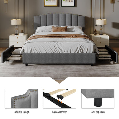 Judy Upholstered Platform Bed Frame with 2 Drawers