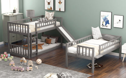Twin-Over-Twin-Over-Twin Triple Bed with Built-in Ladder and Slide