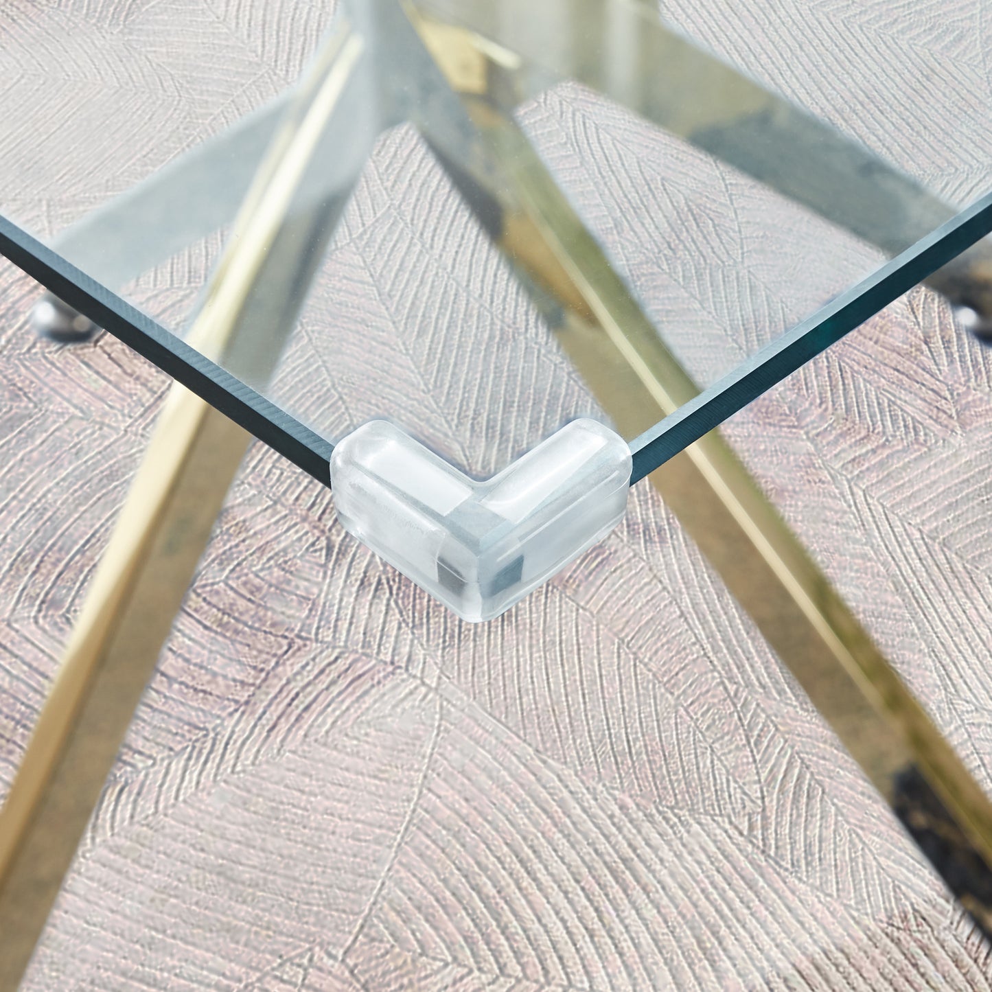 square clear dining tempered glass table with gold finish stainless steel legs
