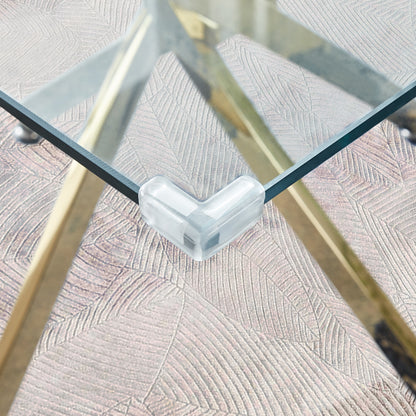 Square Clear Dining Tempered Glass Table with Gold Finish Stainless Steel Legs