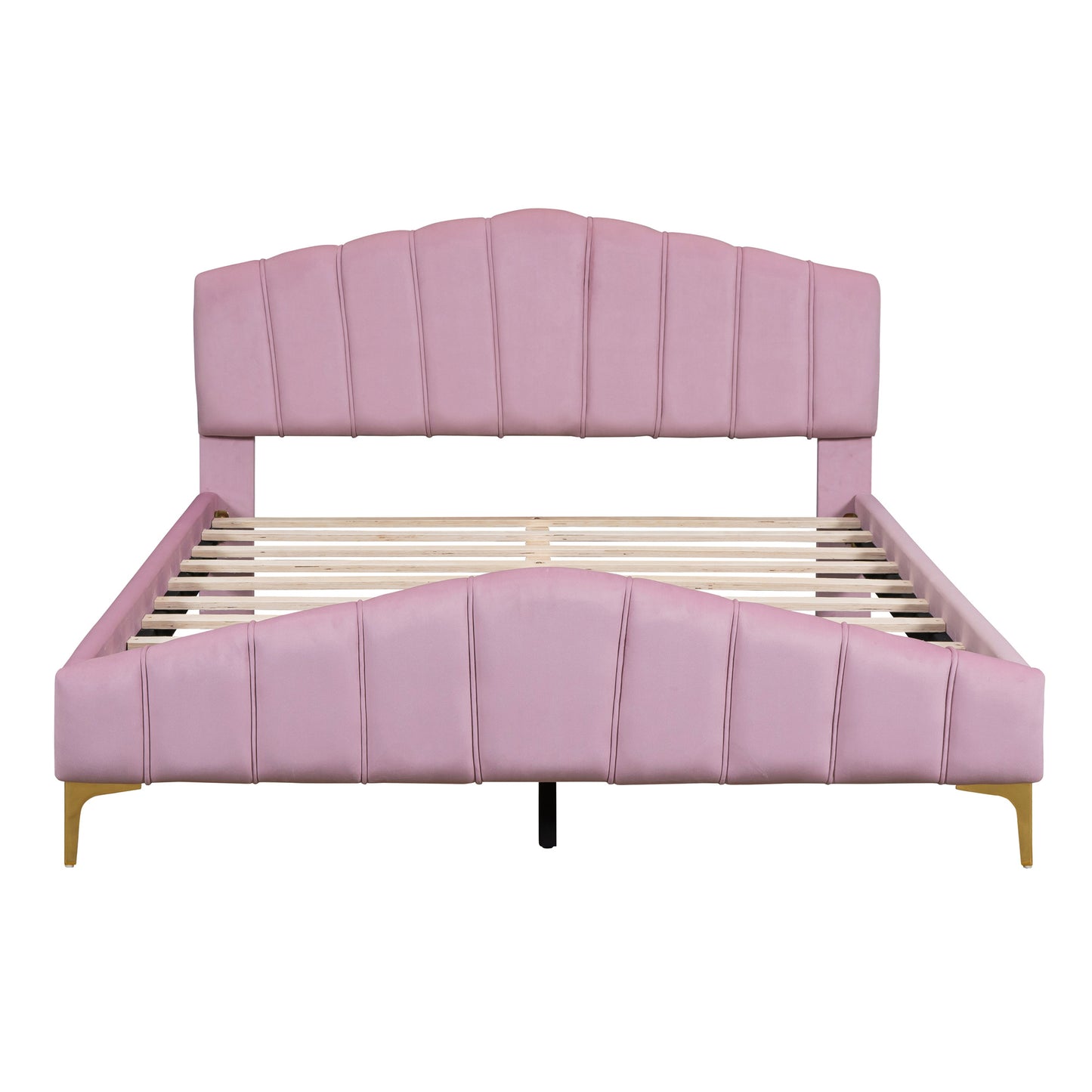 stylish velvet platform bed with thick fabric, pink
