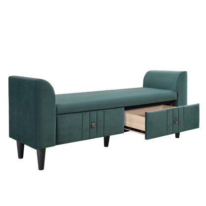 4-Pieces Upholstered Bedroom Sets with Two Nightstands and Storage Bench-Green
