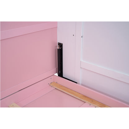 House Murphy Bed with USB, Storage Shelves and Blackboard, Pink+White