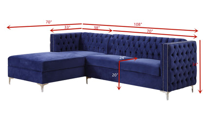 ACME Sullivan Sectional Sofa with Storage, Navy Blue Velvet