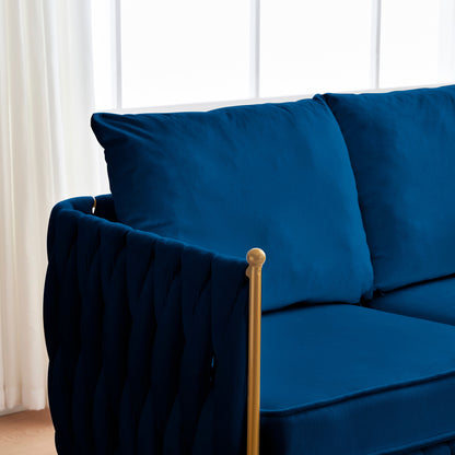 Fiona Fluffy Tufted Upholstered Sofa Set, Blue Velvet