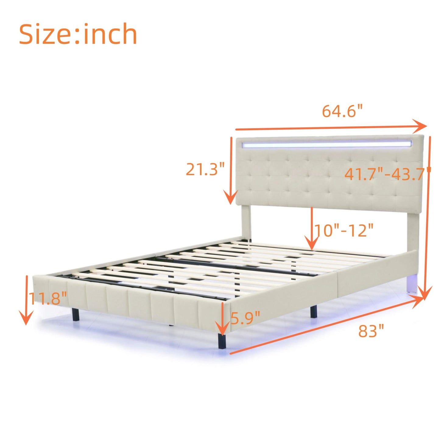 floating bed frame with led lights and usb charging #5