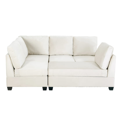 Modern L shape Sectional Sofa With USB Charging Port, Cream