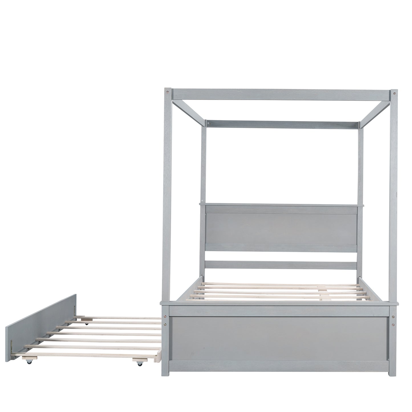 wood canopy bed with trundle