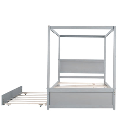 Wood Canopy Bed with Trundle