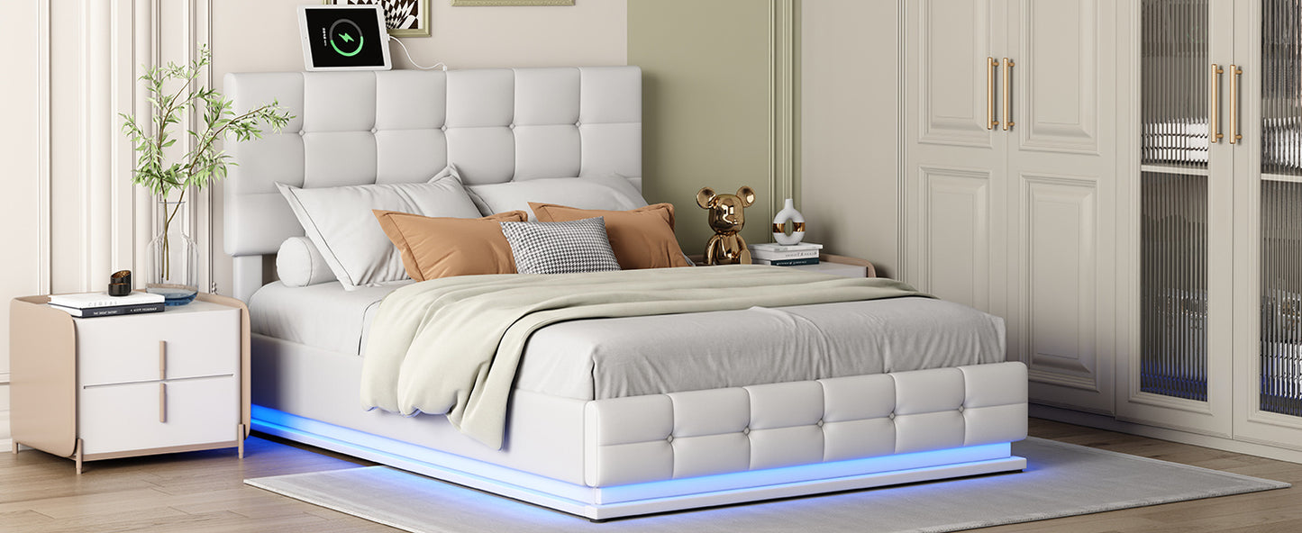 tufted upholstered platform bed with hydraulic storage system, led lights, and usb charger, black