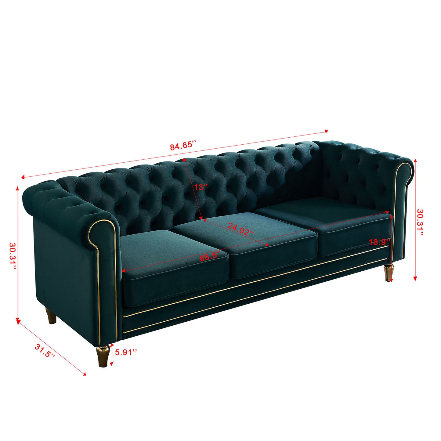 chesterfield velvet sofa, green