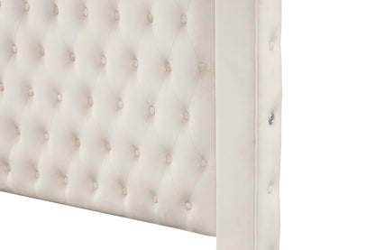 Monica luxurious Four-Poster Queen Bed Made with Wood in Cream