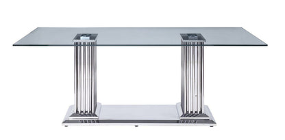 ACME Cyrene Dining Table in Stainless Steel & Clear Glass