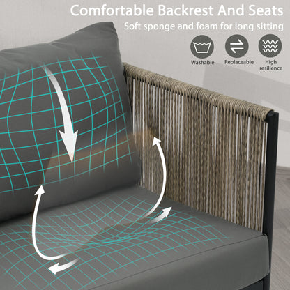 GO 4-Piece Rope Sofa Set with Thick Cushions, Gray