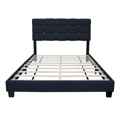 Elegant Upholstered Bed Frame with Gold Accents On Headboard