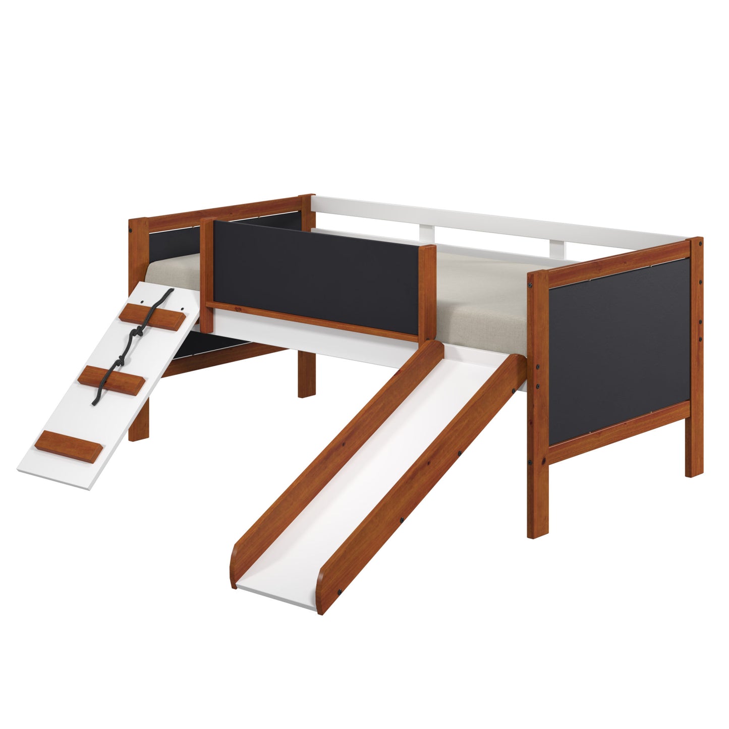 acme aurea twin loft bed w/slide, cherry oak & white finish