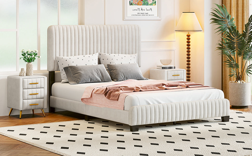 emily upholstered platform bed,beige