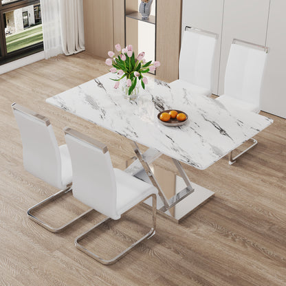 Marble Textured Glass Dining Table