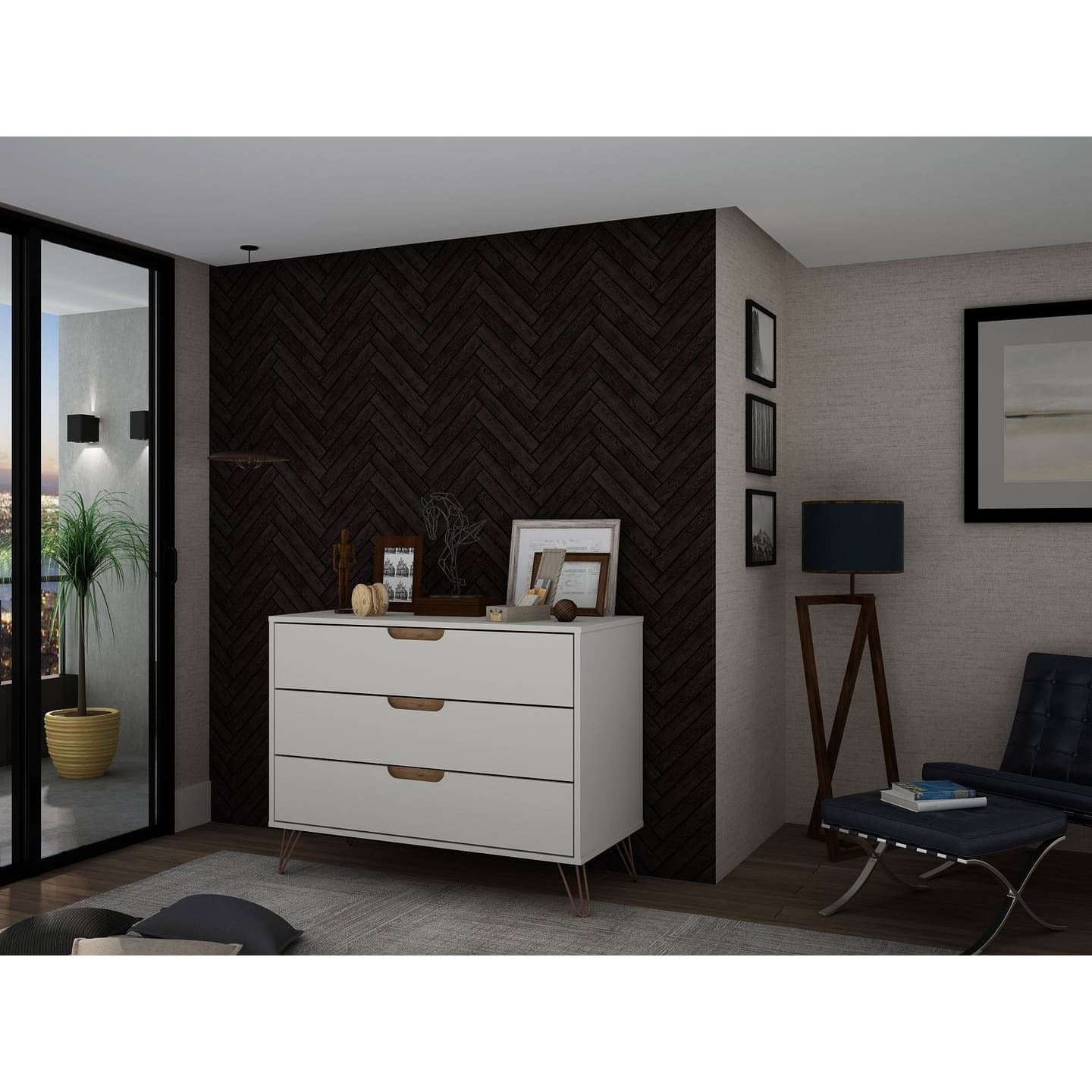 manhattan comfort rockefeller mid-century- modern dresser with 3-drawers in