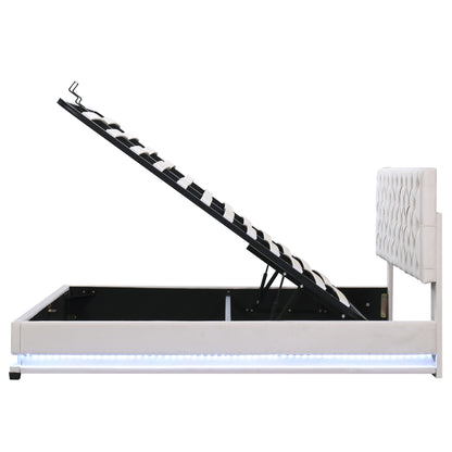 Kaylie Upholstered Platform Bed with Storage & Adjustable Tufted Headboard and LED Light