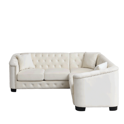 Riri Modern Chesterfield Velvet Sofa, Beige